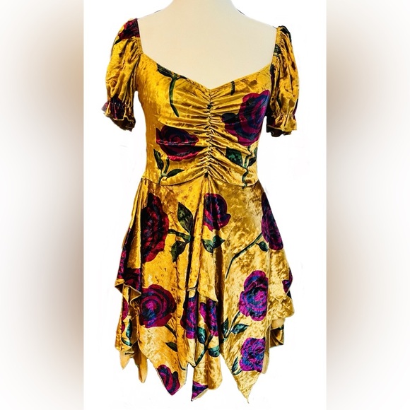 NWT Small Dolls Kill Current Mood Chasin’ Rainbows Mini Dress Floral Velvet - Picture 11 of 12